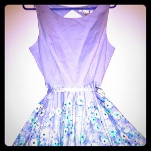 Sleeveless Belted LC Dress w/ Flowered Skirt